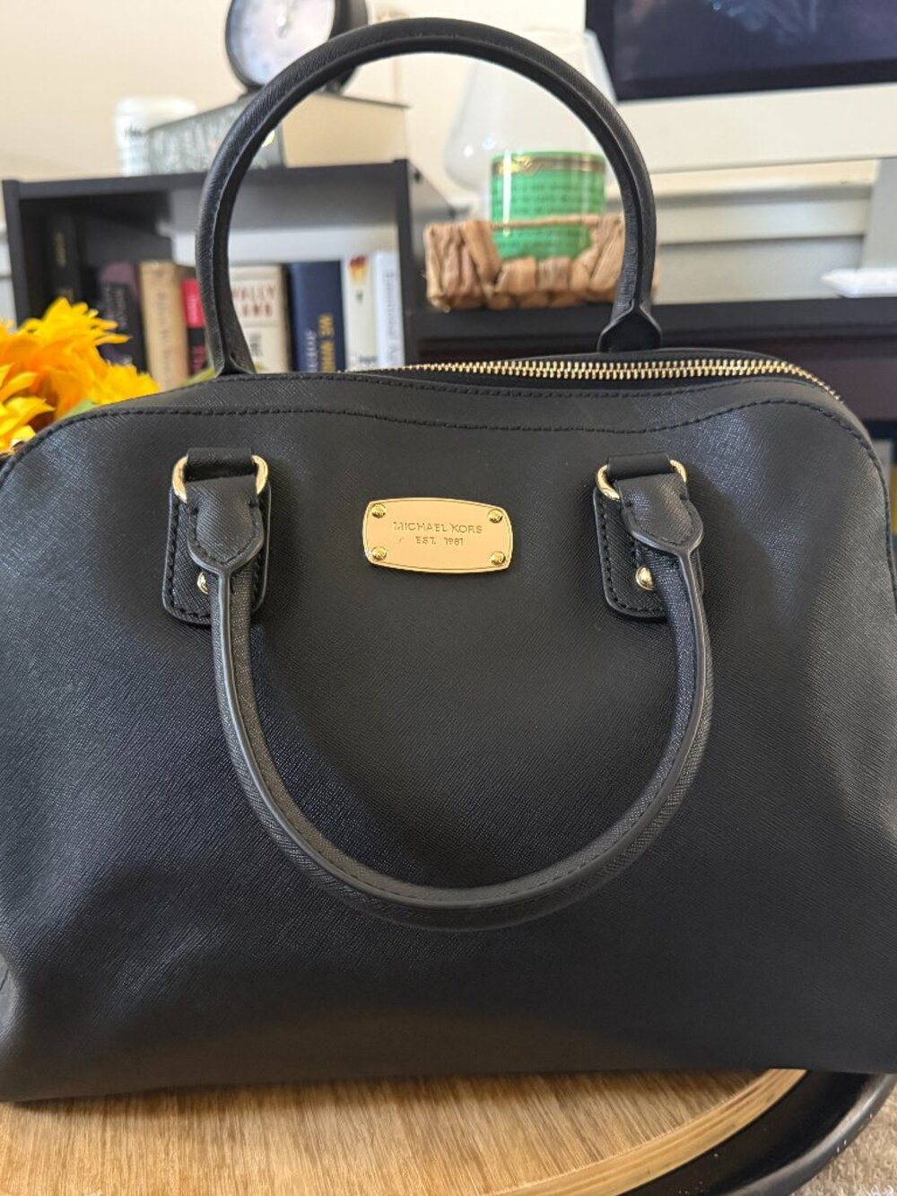 Michael Kors Black Saffiano Leather Large Satchel Gold Hardware